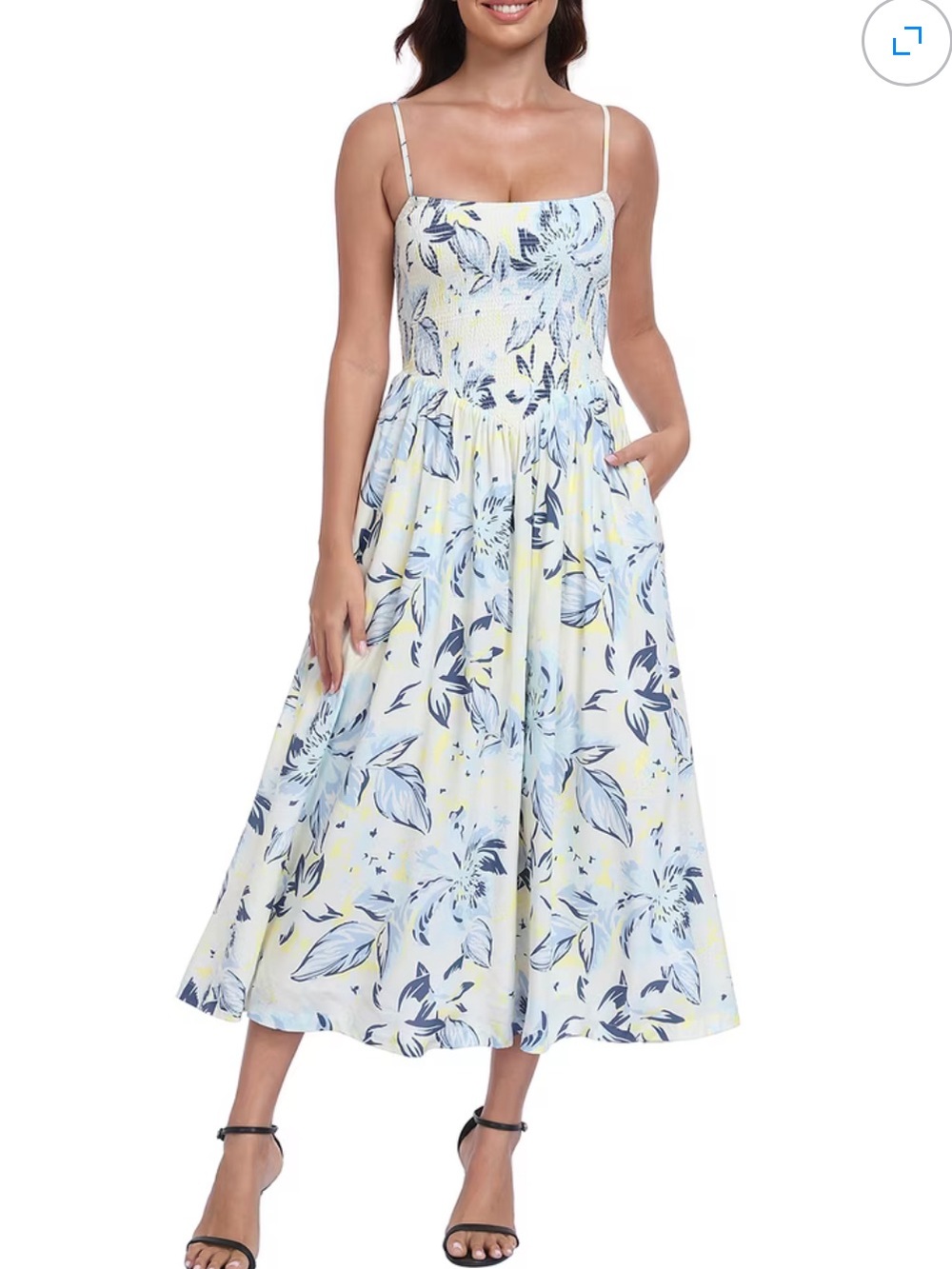 Floral Smocked Midi/Maxi Dress Blue & White Size Medium